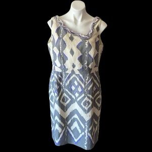 Antonio Melani Gray and Purple Ikat Tribal Silk Linen Sleeveless Sheath Dress 14